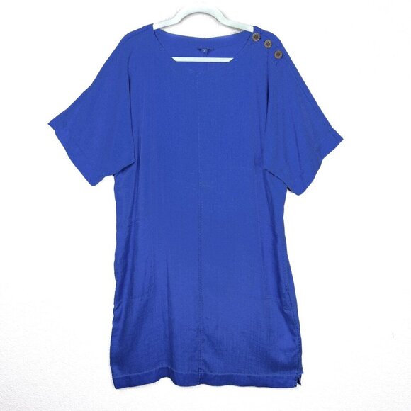 J. Jill Pure Jill Indigo Kimono-Sleeve Chambray Shorewash Blue Midi M Tall -NWOT - Picture 2 of 5